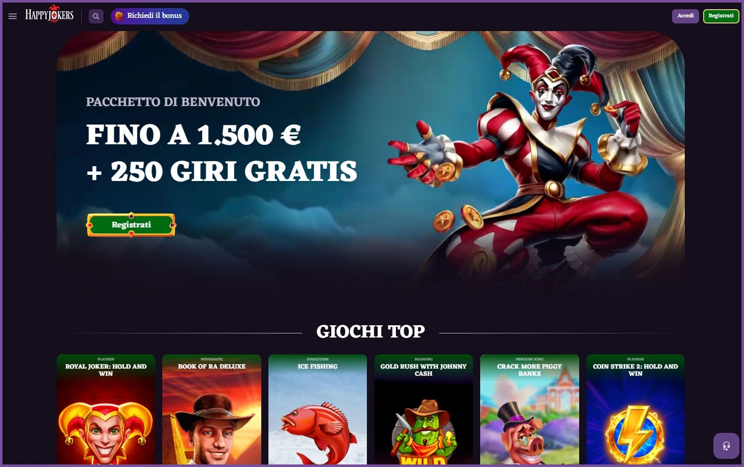 Accesso veloce alle sezioni principali di Happyjokers