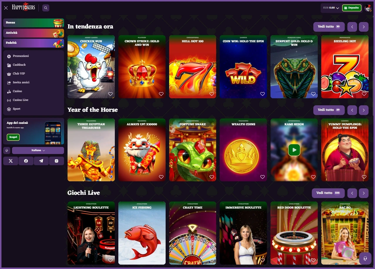 Slot top e giochi più popolari al casinò Happyjokers