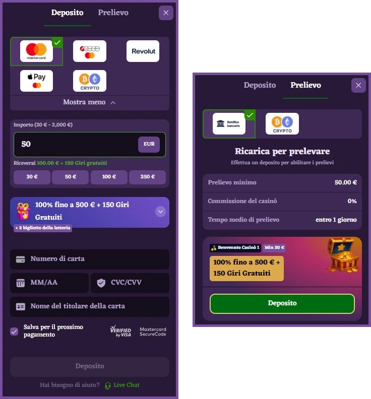 Modalità di pagamento supportate da Happyjokers